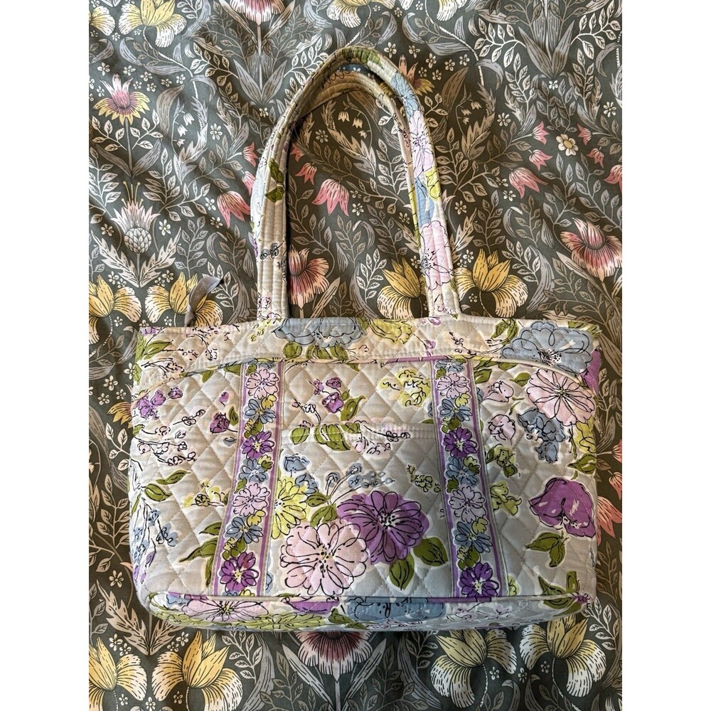 Vera Bradley Floral Quilted Tote Bag With Exterior Pocket Dual Handle Multicolor